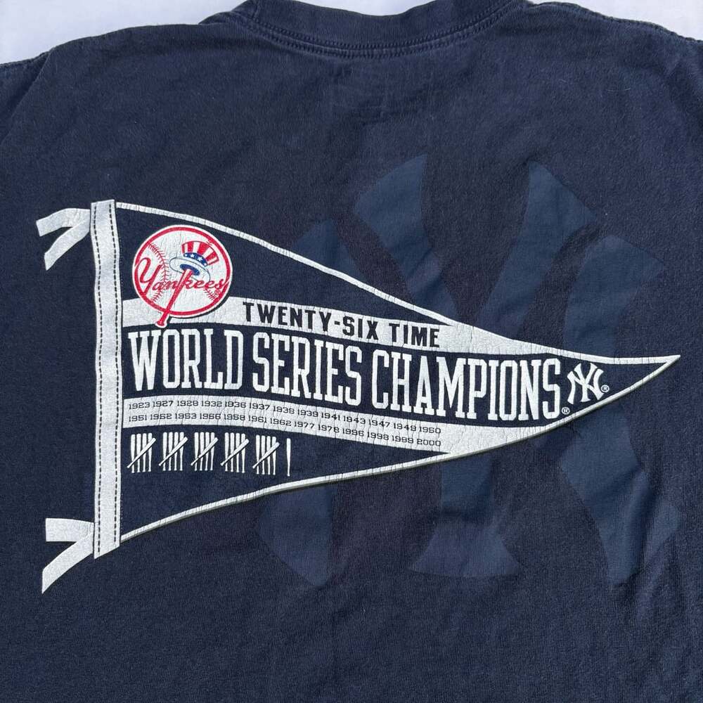 Y2K Nike Team New York Yankees World Series Champions T Shirt Pennant Navy Large - Picture 5 of 7